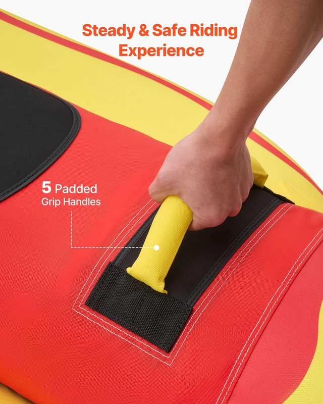 Alt view image 5 of 8 - VEVOR Towable Tubes for Boating, 5 Riders Inflatable Boat Tubes and Towables, 850 lbs Capacity Water Sport Tube for Boat to Pull - with Full Nylon Cover, Padded Grip Handles & Safety Valve