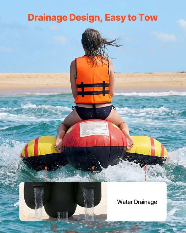 Alt view image 6 of 8 - VEVOR Towable Tubes for Boating, 5 Riders Inflatable Boat Tubes and Towables, 850 lbs Capacity Water Sport Tube for Boat to Pull - with Full Nylon Cover, Padded Grip Handles & Safety Valve