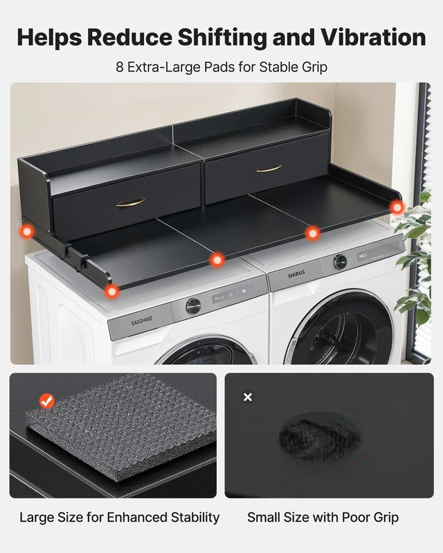 Alt view image 5 of 8 - VEVOR Washer Dryer Countertop with Shelf, 54 x 27.5 in Wooden Washer and Dryer Topper with 2 Drawers & 2 Hooks, Laundry Machine Topper for Laundry Closet Pantry Counter Organization and Storage, Black
