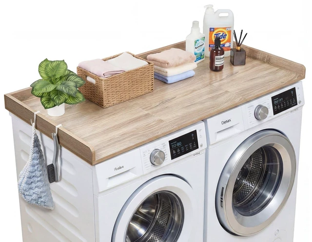 Main image of VEVOR Washer Dryer Countertop, 54 x 27.5 in Wooden Washer and Dryer Topper with Edge & 2 Hooks, Water-Resistant Laundry Machine Topper for Laundry Closet Pantry Counter Organization and Storage, Oak