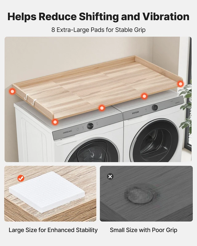 Alt view image 5 of 8 - VEVOR Washer Dryer Countertop, 54 x 27.5 in Wooden Washer and Dryer Topper with Edge & 2 Hooks, Water-Resistant Laundry Machine Topper for Laundry Closet Pantry Counter Organization and Storage, Oak