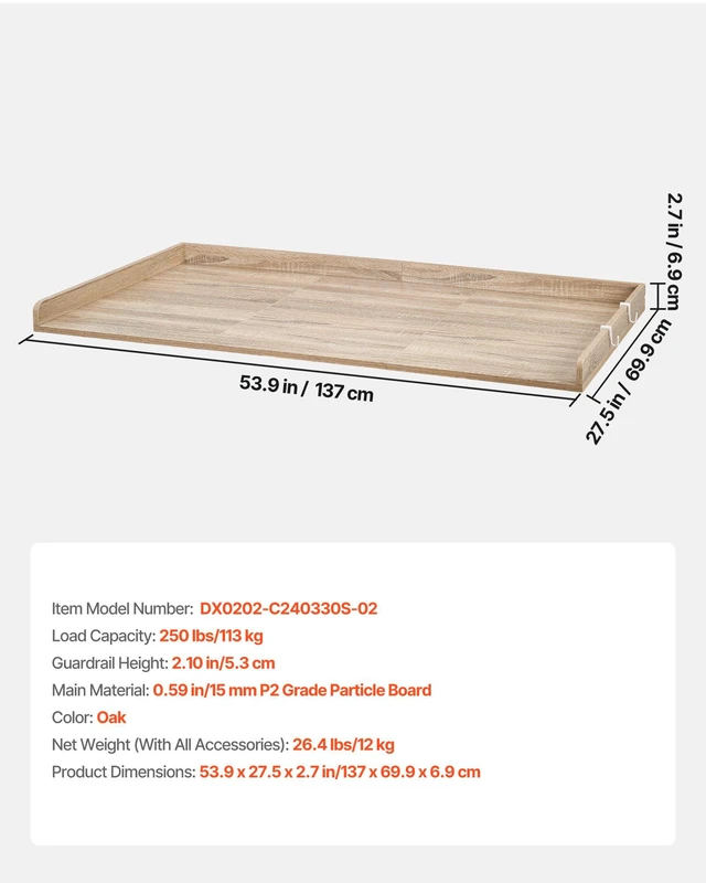 Alt view image 7 of 8 - VEVOR Washer Dryer Countertop, 54 x 27.5 in Wooden Washer and Dryer Topper with Edge & 2 Hooks, Water-Resistant Laundry Machine Topper for Laundry Closet Pantry Counter Organization and Storage, Oak