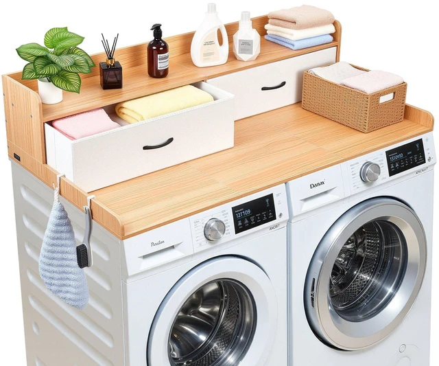 Main image of VEVOR Washer Dryer Countertop with Shelf, 54 x 27.5 in Wooden Washer and Dryer Topper with 2 Drawers & 2 Hooks, Laundry Machine Topper for Laundry Closet Pantry Counter Organization and Storage,