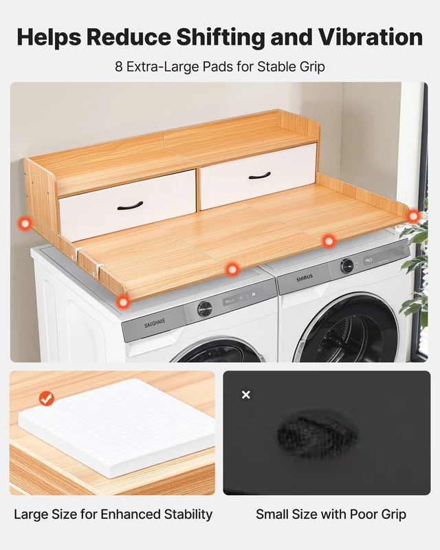 Alt view image 5 of 8 - VEVOR Washer Dryer Countertop with Shelf, 54 x 27.5 in Wooden Washer and Dryer Topper with 2 Drawers & 2 Hooks, Laundry Machine Topper for Laundry Closet Pantry Counter Organization and Storage,