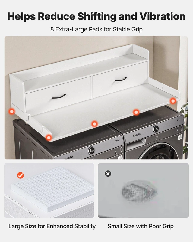 Alt view image 5 of 8 - VEVOR Washer Dryer Countertop with Shelf, 54 x 27.5 in Wooden Washer and Dryer Topper with 2 Drawers & 2 Hooks, Laundry Machine Topper for Laundry Closet Pantry Counter Organization and Storage, White