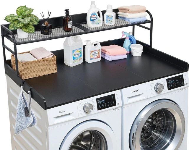 Main image of VEVOR Washer Dryer Countertop with Shelf, 54 x 27.5 in Wooden Washer and Dryer Topper with Edge and 2 Hooks, Laundry Machine Topper for Laundry Closet Pantry Counter Organization and Storage, Black