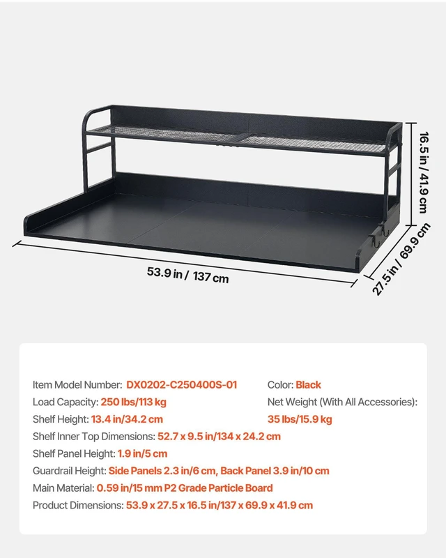 Alt view image 7 of 8 - VEVOR Washer Dryer Countertop with Shelf, 54 x 27.5 in Wooden Washer and Dryer Topper with Edge and 2 Hooks, Laundry Machine Topper for Laundry Closet Pantry Counter Organization and Storage, Black