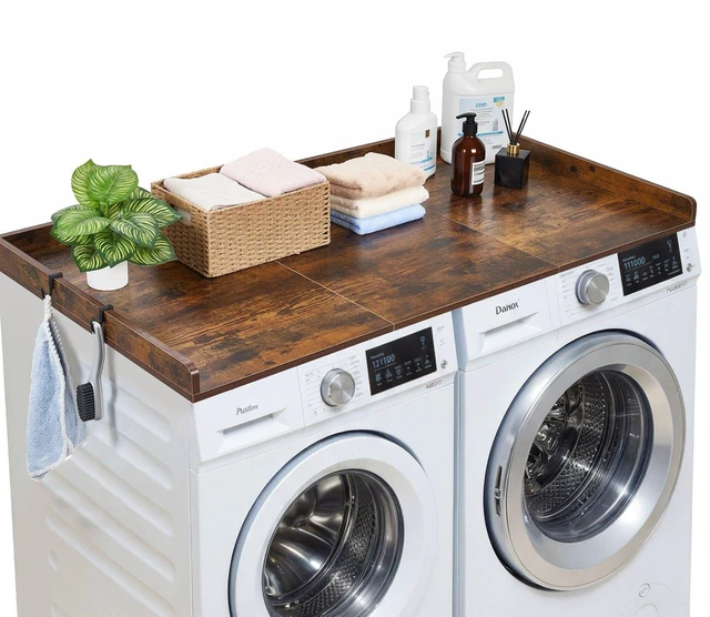 Main image of VEVOR Washer Dryer Countertop, 54 x 27.5 in Wooden Washer and Dryer Topper with Edge & 2 Hooks, Water-Resistant Laundry Machine Topper for Laundry Closet Pantry Counter Organization and Storage, Brown