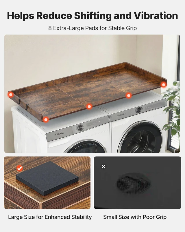 Alt view image 5 of 8 - VEVOR Washer Dryer Countertop, 54 x 27.5 in Wooden Washer and Dryer Topper with Edge & 2 Hooks, Water-Resistant Laundry Machine Topper for Laundry Closet Pantry Counter Organization and Storage, Brown