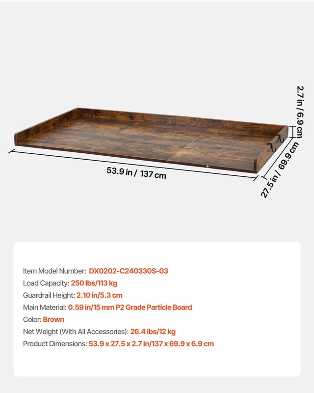 Alt view image 7 of 8 - VEVOR Washer Dryer Countertop, 54 x 27.5 in Wooden Washer and Dryer Topper with Edge & 2 Hooks, Water-Resistant Laundry Machine Topper for Laundry Closet Pantry Counter Organization and Storage, Brown