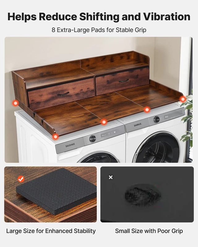 Alt view image 5 of 8 - VEVOR Washer Dryer Countertop with Shelf, 54 x 27.5 in Wooden Washer and Dryer Topper with 2 Drawers & 2 Hooks, Laundry Machine Topper for Laundry Closet Pantry Counter Organization and Storage, Brown