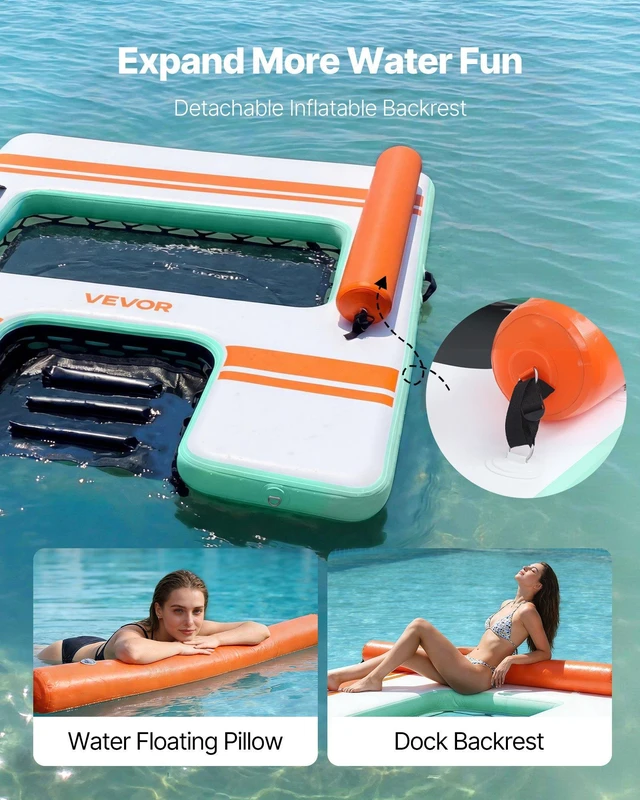 Alt view image 3 of 8 - VEVOR Inflatable Floating Dock, 8 x 6 FT Inflatable Dock Platform, Non-Slip Water Air Mat with Portable Carrying Bag and Detachable Ladder, Floating Water Platform Island Raft for Pool Beach Ocean