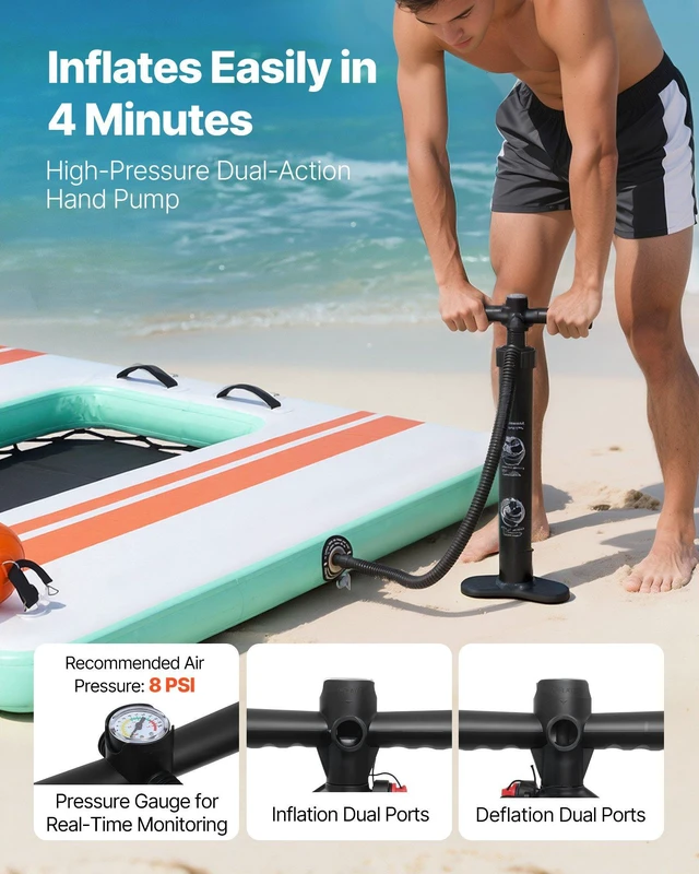 Alt view image 5 of 8 - VEVOR Inflatable Floating Dock, 8 x 6 FT Inflatable Dock Platform, Non-Slip Water Air Mat with Portable Carrying Bag and Detachable Ladder, Floating Water Platform Island Raft for Pool Beach Ocean