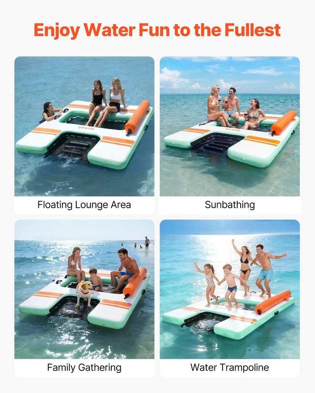 Alt view image 7 of 8 - VEVOR Inflatable Floating Dock, 8 x 6 FT Inflatable Dock Platform, Non-Slip Water Air Mat with Portable Carrying Bag and Detachable Ladder, Floating Water Platform Island Raft for Pool Beach Ocean