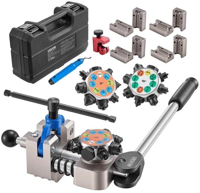 Main image of VEVOR Professional Brake Line Flaring Tool, 45 & 37 Degree Double Flare Bubble Flare Tool Kit for 3/16", 1/4", 5/16", 3/8" Copper Aluminum Thin Steel Tubes