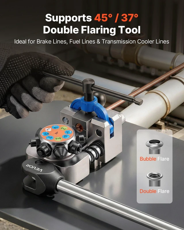Alt view image 2 of 8 - VEVOR Professional Brake Line Flaring Tool, 45 & 37 Degree Double Flare Bubble Flare Tool Kit for 3/16", 1/4", 5/16", 3/8" Copper Aluminum Thin Steel Tubes