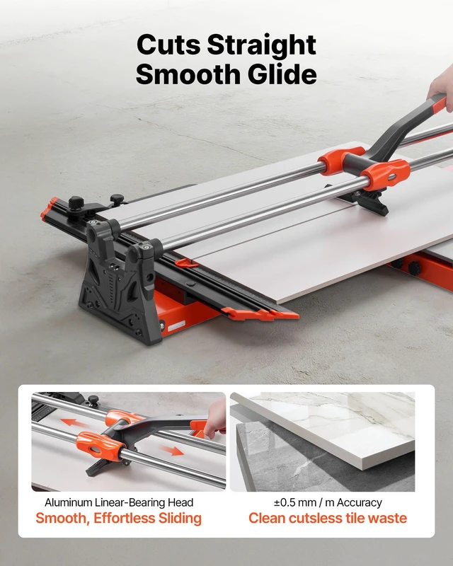 Alt view image 2 of 8 - VEVOR 39.4-Inch Manual Tile Cutter, Upgraded Sliding Head Cutting Tool with Spring-Loaded Base, Angle Fence, Tungsten Carbide Cutting Wheel, Alignment Guide, for DIY Pros, Ceramic, Floor, Wall Tiles