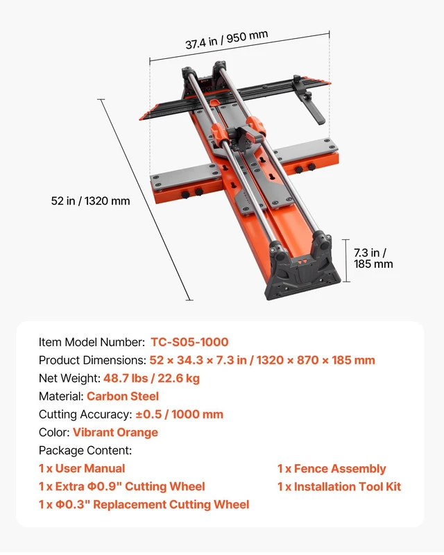 Alt view image 7 of 8 - VEVOR 39.4-Inch Manual Tile Cutter, Upgraded Sliding Head Cutting Tool with Spring-Loaded Base, Angle Fence, Tungsten Carbide Cutting Wheel, Alignment Guide, for DIY Pros, Ceramic, Floor, Wall Tiles