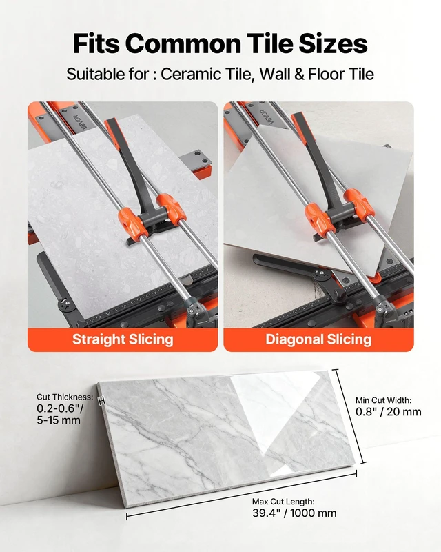 Alt view image 5 of 8 - VEVOR 39.4-Inch Manual Tile Cutter, Upgraded Sliding Head Cutting Tool with Spring-Loaded Base, Angle Fence, Tungsten Carbide Cutting Wheel, Alignment Guide, for DIY Pros, Ceramic, Floor, Wall Tiles