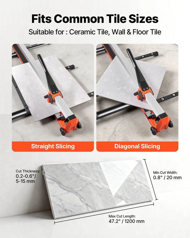 Alt view image 5 of 8 - VEVOR 47.2-Inch Manual Tile Cutter, Upgraded Rail and Sliding Head, Precision Alignment Guide, Tungsten Carbide Cutting Wheel, Support Legs with Swivel Wheels, for DIY Pros, Ceramic, Floor, Wall Tiles