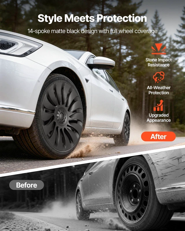 Alt view image 3 of 8 - VEVOR Hubcaps Wheel Covers for 2021-2024 Tesla Model Y, 19 Inch Set of 4 Wheel Rim Cover Hubcaps OEM Style Replacement, R19 Size Snap On Car Hub Caps, Premium 14-Spoke ABS Tire Rim Caps, Matte Black