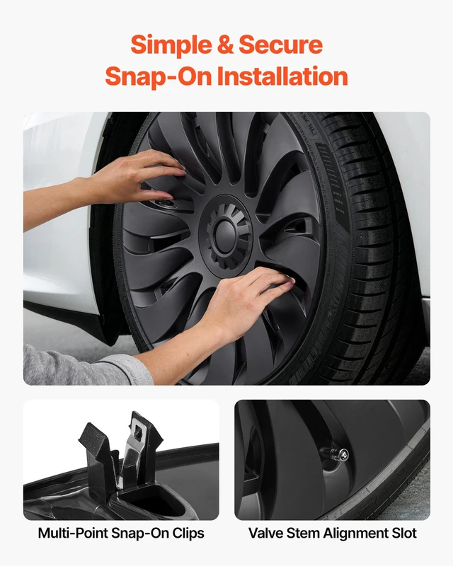 Alt view image 4 of 8 - VEVOR Hubcaps Wheel Covers for 2021-2024 Tesla Model Y, 19 Inch Set of 4 Wheel Rim Cover Hubcaps OEM Style Replacement, R19 Size Snap On Car Hub Caps, Premium 14-Spoke ABS Tire Rim Caps, Matte Black