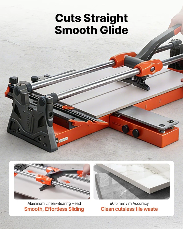 Alt view image 2 of 8 - VEVOR 24-Inch Manual Tile Cutter, Upgraded Sliding Head Cutting Tool with Spring-Loaded Base, Angle Fence, Tungsten Carbide Cutting Wheel, Alignment Guide, for DIY Pros, Ceramic, Floor, Wall Tiles
