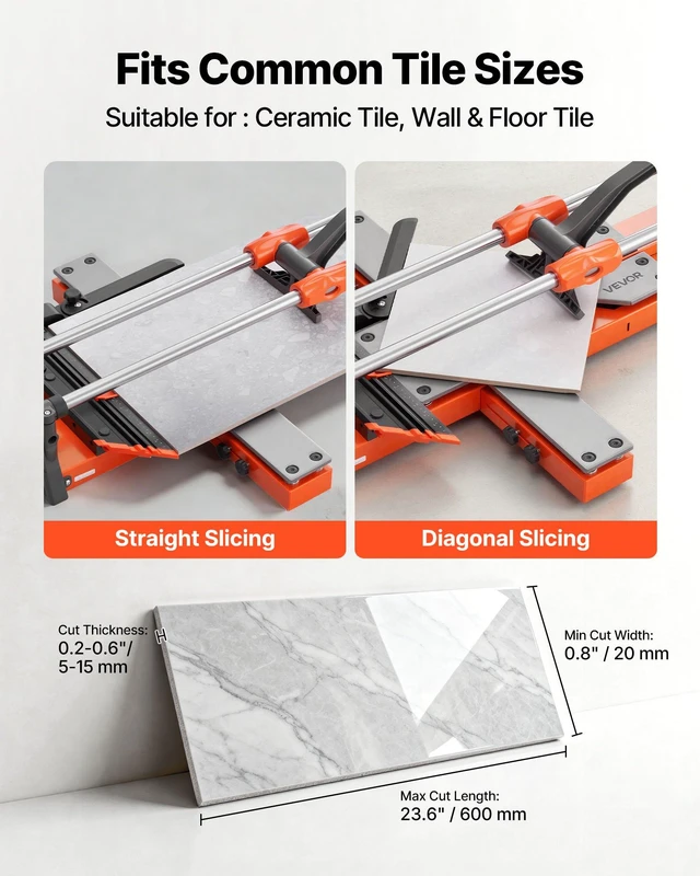 Alt view image 5 of 8 - VEVOR 24-Inch Manual Tile Cutter, Upgraded Sliding Head Cutting Tool with Spring-Loaded Base, Angle Fence, Tungsten Carbide Cutting Wheel, Alignment Guide, for DIY Pros, Ceramic, Floor, Wall Tiles