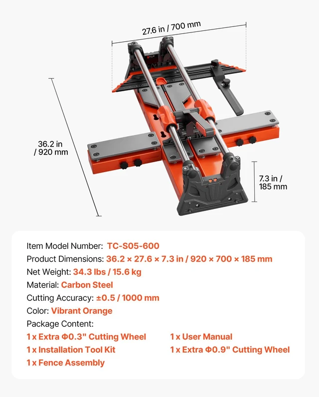Alt view image 7 of 8 - VEVOR 24-Inch Manual Tile Cutter, Upgraded Sliding Head Cutting Tool with Spring-Loaded Base, Angle Fence, Tungsten Carbide Cutting Wheel, Alignment Guide, for DIY Pros, Ceramic, Floor, Wall Tiles