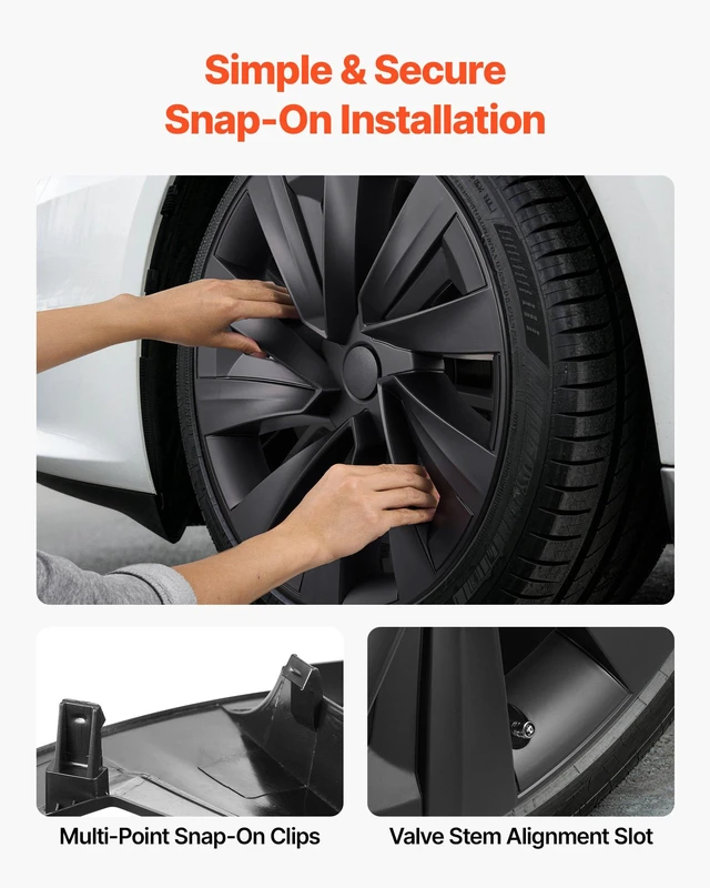 Alt view image 4 of 8 - VEVOR Hubcaps Wheel Covers for 2025 Tesla Model Y, 19 Inch Set of 4 Wheel Rim Cover Hubcaps OEM Style Replacement, R19 Size Snap On Car Hub Caps, Premium Sturdy 10-Spoke ABS Tire Rim Caps, Matte Black