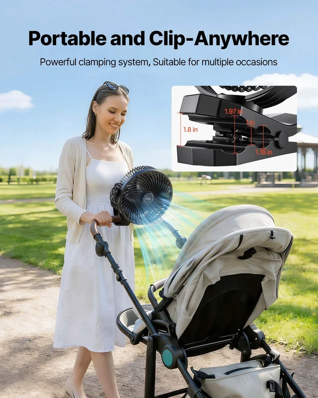 Alt view image 5 of 8 - VEVOR Portable Clip Fan, Rechargeable Clip On Fan, USB Port with 3 Speeds & Circulation Mode, Strong Airflow Sturdy Clamp, Long Runtime for Desk, Golf Cart, Outdoor Camping Treadmill, Office, Black