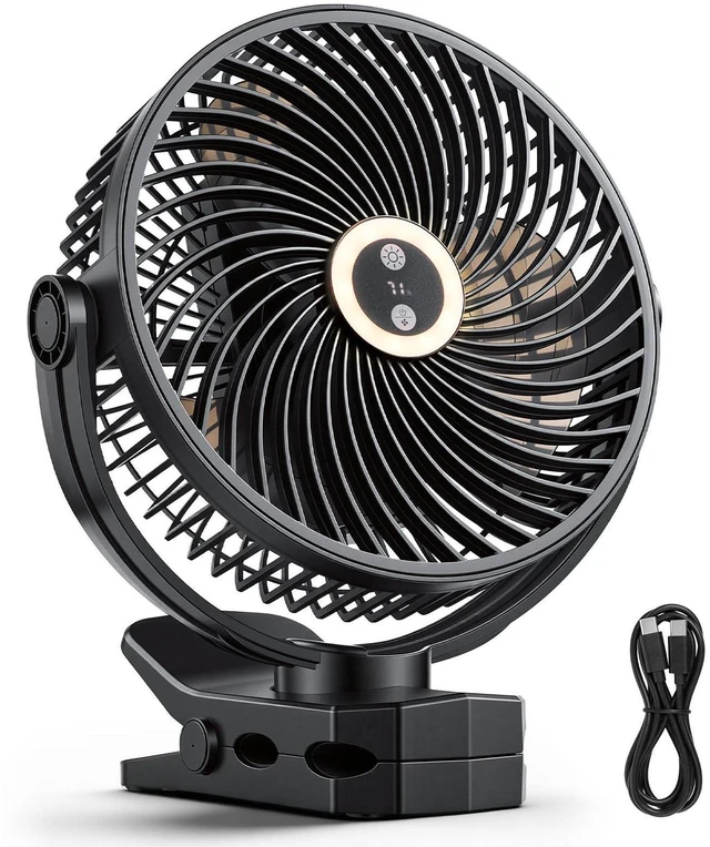 Main image of VEVOR Portable Clip Fan, Rechargeable Clip On Fan with Light, USB Port with 3 Speeds & Circulation Mode, Strong Airflow Sturdy Clamp, Long Runtime for Desk, Golf Cart,Outdoor Camping Treadmill,Black