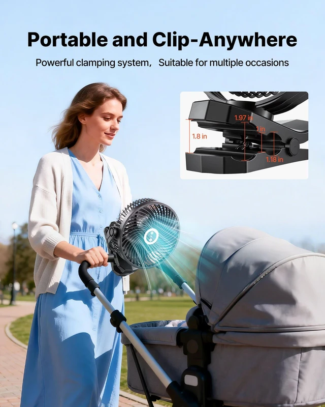 Alt view image 5 of 8 - VEVOR Portable Clip Fan, Rechargeable Clip On Fan with Light, USB Port with 3 Speeds & Circulation Mode, Strong Airflow Sturdy Clamp, Long Runtime for Desk, Golf Cart,Outdoor Camping Treadmill,Black