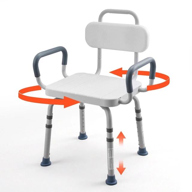 Main image of VEVOR Swivel Shower Chair with Arms and Back, 400 lbs Heavy Duty Bench Seat for Inside Shower Stall and Bathtub, Height Adjustable Bathroom Bath Tub Seat for Adults, Seniors, Elderly and Disabled