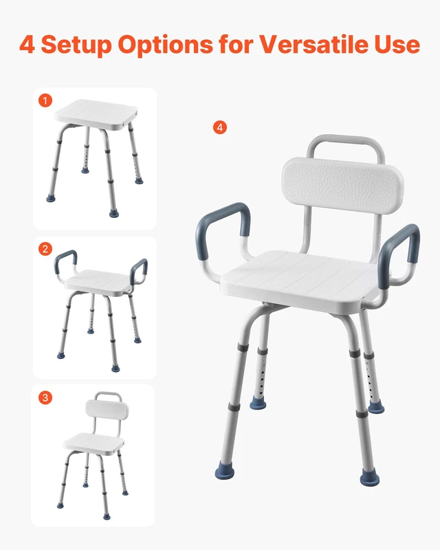 Alt view image 5 of 8 - VEVOR Swivel Shower Chair with Arms and Back, 400 lbs Heavy Duty Bench Seat for Inside Shower Stall and Bathtub, Height Adjustable Bathroom Bath Tub Seat for Adults, Seniors, Elderly and Disabled