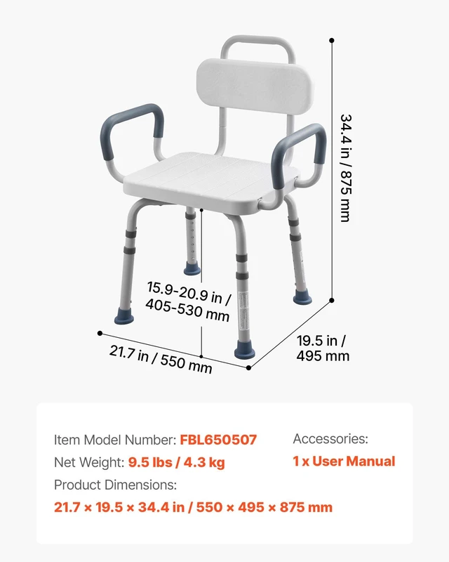 Alt view image 7 of 8 - VEVOR Swivel Shower Chair with Arms and Back, 400 lbs Heavy Duty Bench Seat for Inside Shower Stall and Bathtub, Height Adjustable Bathroom Bath Tub Seat for Adults, Seniors, Elderly and Disabled