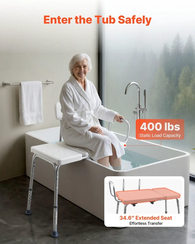 Alt view image 2 of 8 - VEVOR Tub Transfer Bench for Bathtub, 400 lbs Capacity Heavy Duty Shower Chair with Arm, Backrest and Curtain Slot, Height Adjustable Shower Bench Bath Seat for Adults, Seniors, Elderly and Disabled