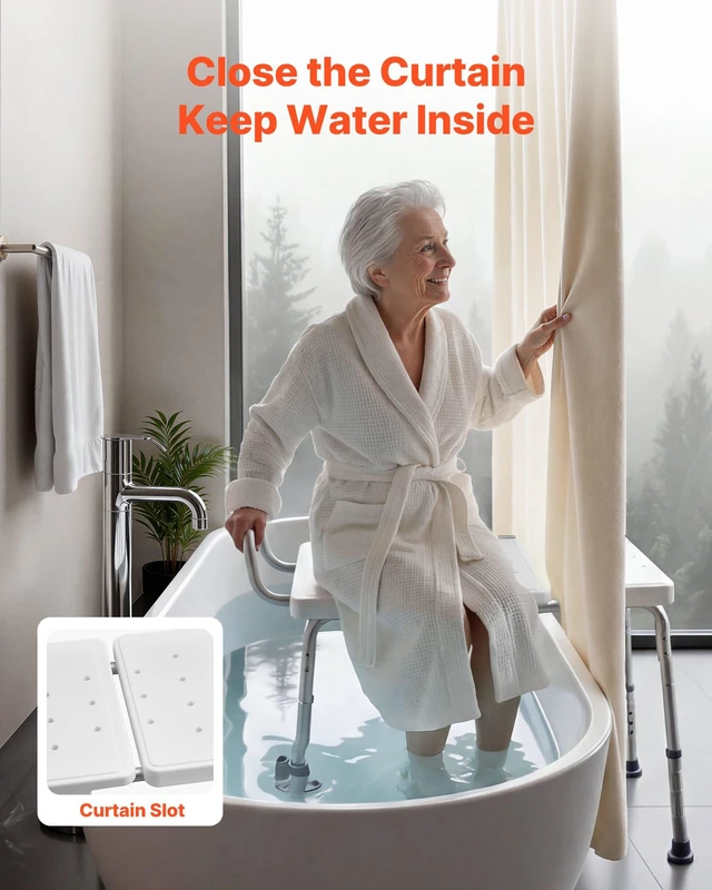 Alt view image 3 of 8 - VEVOR Tub Transfer Bench for Bathtub, 400 lbs Capacity Heavy Duty Shower Chair with Arm, Backrest and Curtain Slot, Height Adjustable Shower Bench Bath Seat for Adults, Seniors, Elderly and Disabled
