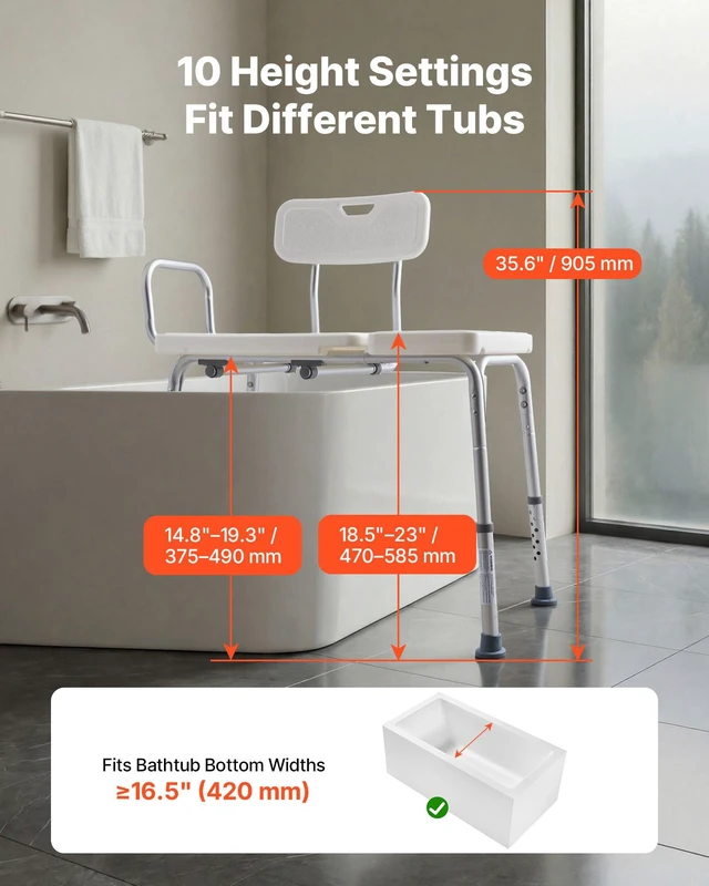 Alt view image 4 of 8 - VEVOR Tub Transfer Bench for Bathtub, 400 lbs Capacity Heavy Duty Shower Chair with Arm, Backrest and Curtain Slot, Height Adjustable Shower Bench Bath Seat for Adults, Seniors, Elderly and Disabled