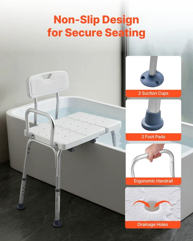 Alt view image 5 of 8 - VEVOR Tub Transfer Bench for Bathtub, 400 lbs Capacity Heavy Duty Shower Chair with Arm, Backrest and Curtain Slot, Height Adjustable Shower Bench Bath Seat for Adults, Seniors, Elderly and Disabled