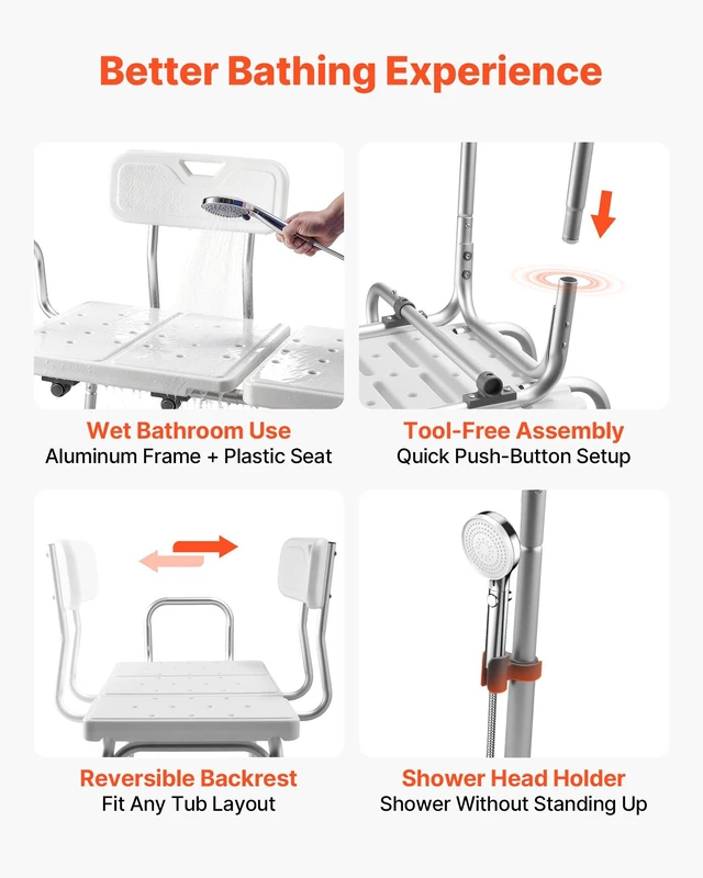 Alt view image 6 of 8 - VEVOR Tub Transfer Bench for Bathtub, 400 lbs Capacity Heavy Duty Shower Chair with Arm, Backrest and Curtain Slot, Height Adjustable Shower Bench Bath Seat for Adults, Seniors, Elderly and Disabled