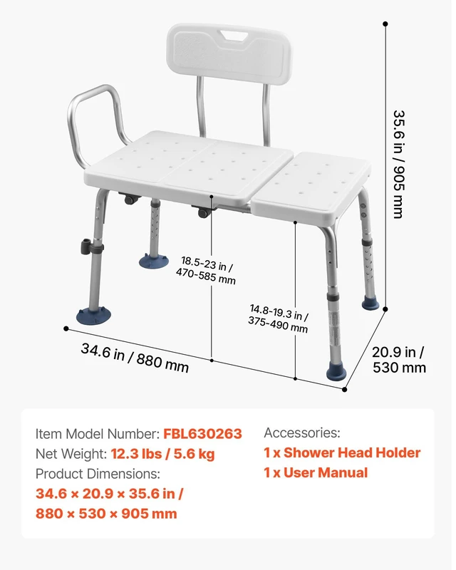 Alt view image 7 of 8 - VEVOR Tub Transfer Bench for Bathtub, 400 lbs Capacity Heavy Duty Shower Chair with Arm, Backrest and Curtain Slot, Height Adjustable Shower Bench Bath Seat for Adults, Seniors, Elderly and Disabled
