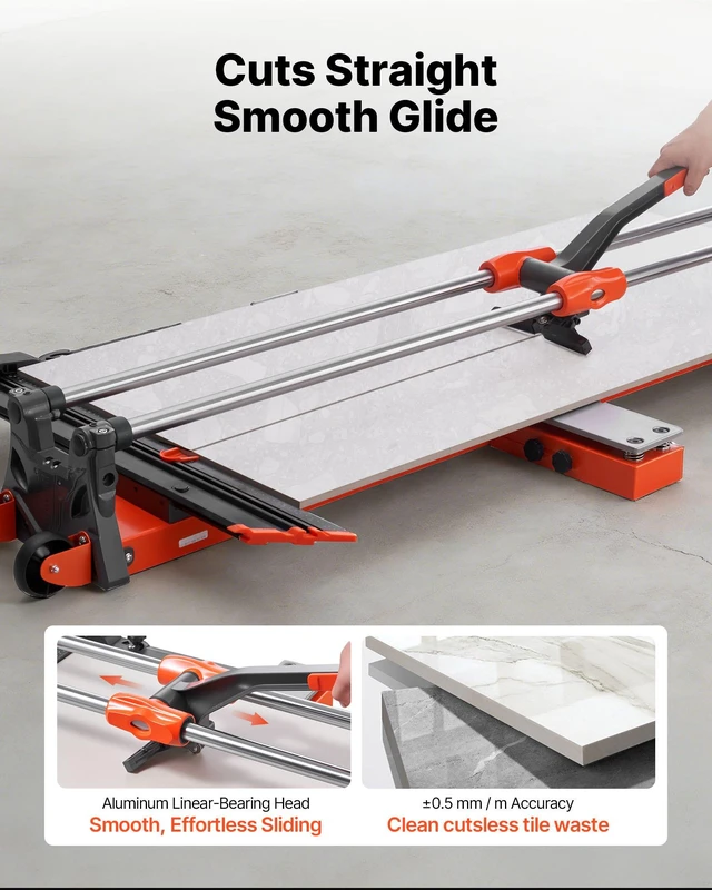 Alt view image 2 of 8 - VEVOR 47.2-Inch Manual Tile Cutter, Upgraded Sliding Head Cutting Tool with Spring-Loaded Base, Angle Fence, Tungsten Carbide Cutting Wheel, Alignment Guide, for DIY Pros, Ceramic, Floor, Wall Tiles