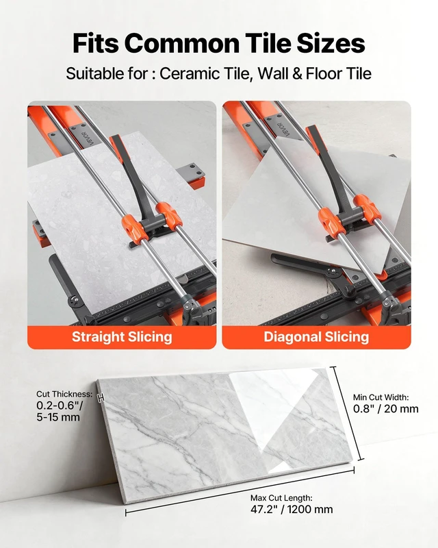 Alt view image 5 of 8 - VEVOR 47.2-Inch Manual Tile Cutter, Upgraded Sliding Head Cutting Tool with Spring-Loaded Base, Angle Fence, Tungsten Carbide Cutting Wheel, Alignment Guide, for DIY Pros, Ceramic, Floor, Wall Tiles