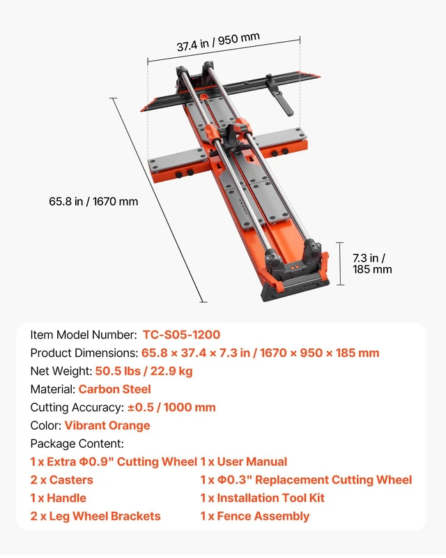 Alt view image 7 of 8 - VEVOR 47.2-Inch Manual Tile Cutter, Upgraded Sliding Head Cutting Tool with Spring-Loaded Base, Angle Fence, Tungsten Carbide Cutting Wheel, Alignment Guide, for DIY Pros, Ceramic, Floor, Wall Tiles
