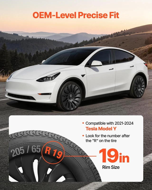 Alt view image 2 of 8 - VEVOR Hubcaps Wheel Covers for 2021-2024 Tesla Model Y, 19 Inch Set of 4 Wheel Rim Cover Hubcaps OEM Style Replacement, R19 Size Snap On Car Hub Caps, Premium 14-Spoke ABS Tire Rim Caps, Matte Black