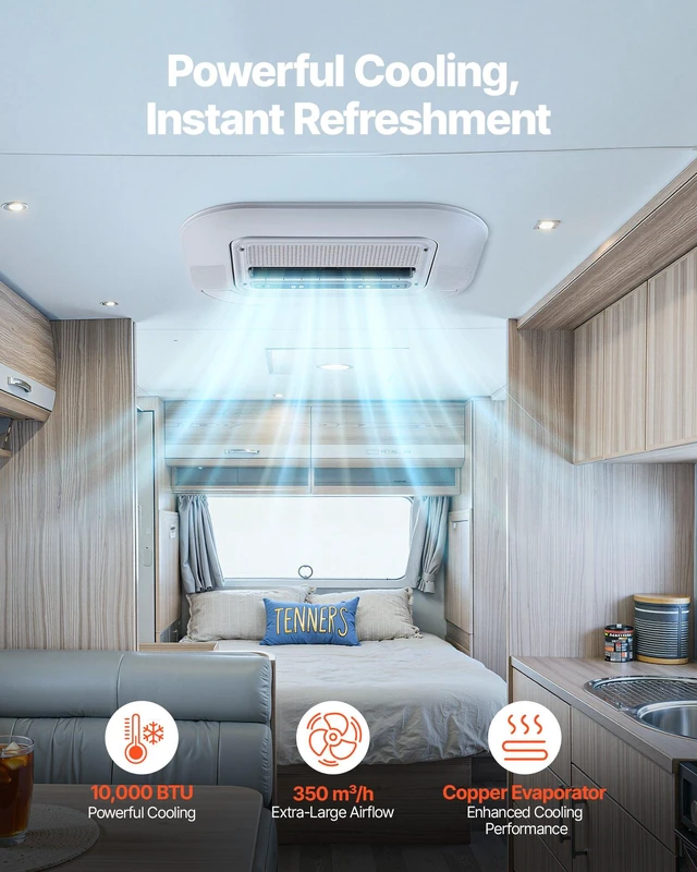 Alt view image 2 of 8 - VEVOR Truck Air Conditioner, 12V 10000 BTU RV Rooftop AC Unit, 350 m³/h Airflow Cab Air Conditioner with Copper Evaporator, Quiet A/C Unit Fast Cooling for Semi Truck Trailer Motorhome Tractor Caravan