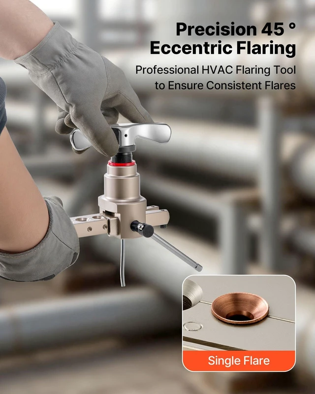 Alt view image 2 of 8 - VEVOR Flaring Tool HVAC, 45° Eccentric Single Flaring Tool for 1/4"-3/4" & 6-19mm Copper Aluminum Tubes - with Metric & SAE Clamps, Tube Cutter & Toolbox for Refrigeration Air Conditioner Repair
