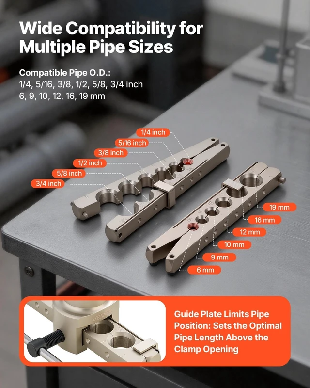 Alt view image 4 of 8 - VEVOR Flaring Tool HVAC, 45° Eccentric Single Flaring Tool for 1/4"-3/4" & 6-19mm Copper Aluminum Tubes - with Metric & SAE Clamps, Tube Cutter & Toolbox for Refrigeration Air Conditioner Repair