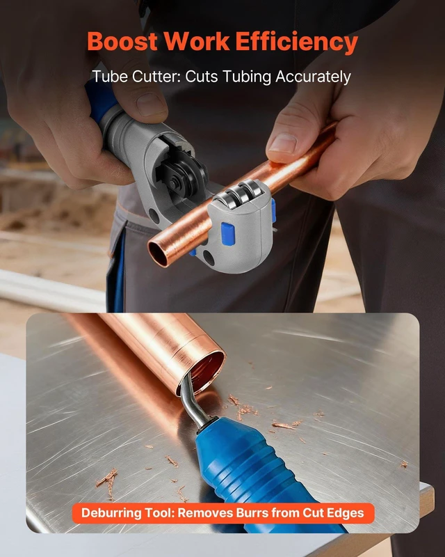Alt view image 6 of 8 - VEVOR Flaring Tool HVAC, 45° Eccentric Single Flaring Tool for 1/4"-3/4" & 6-19mm Copper Aluminum Tubes - with Metric & SAE Clamps, Tube Cutter & Toolbox for Refrigeration Air Conditioner Repair